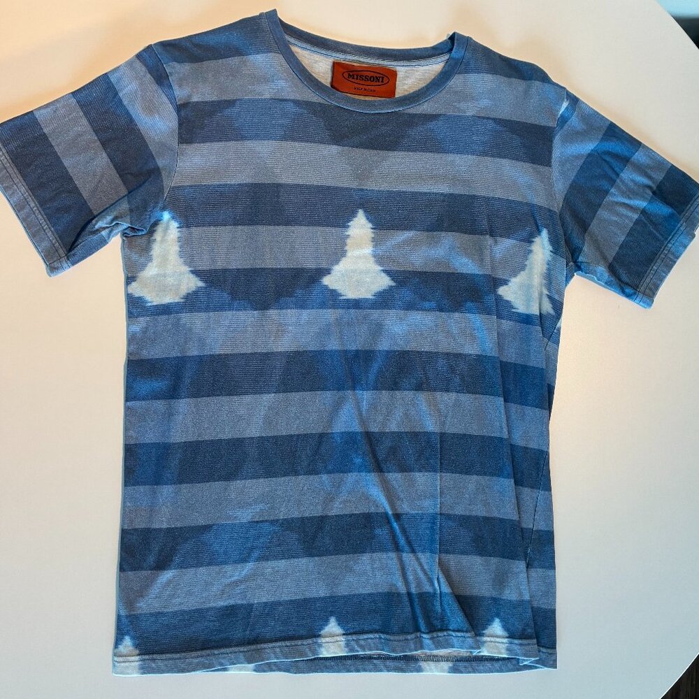 MISSONI men's blue striped tie-dye t-shirt size S